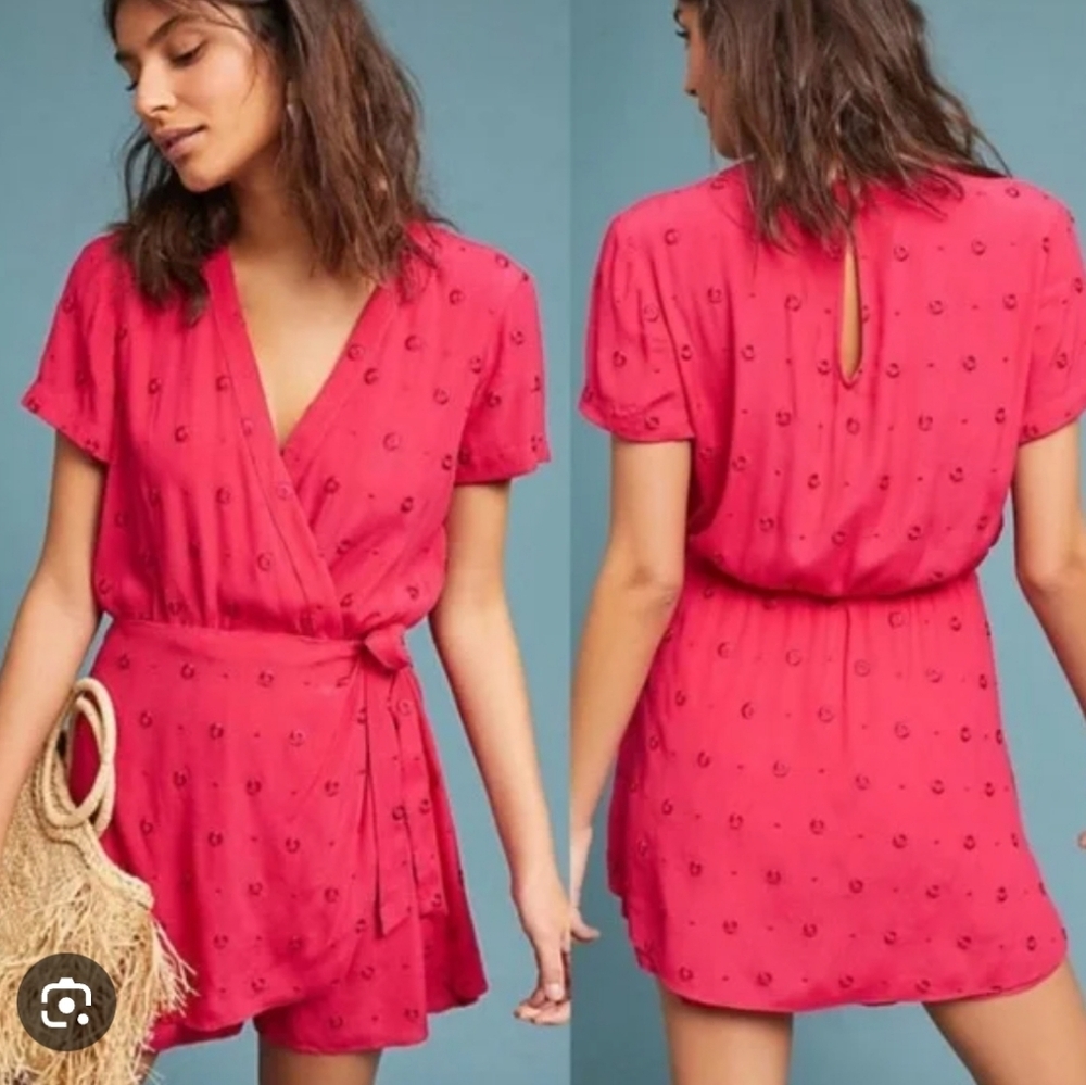 Anthropologie TWA Greenbrier Embroided Mock Wrap Romper